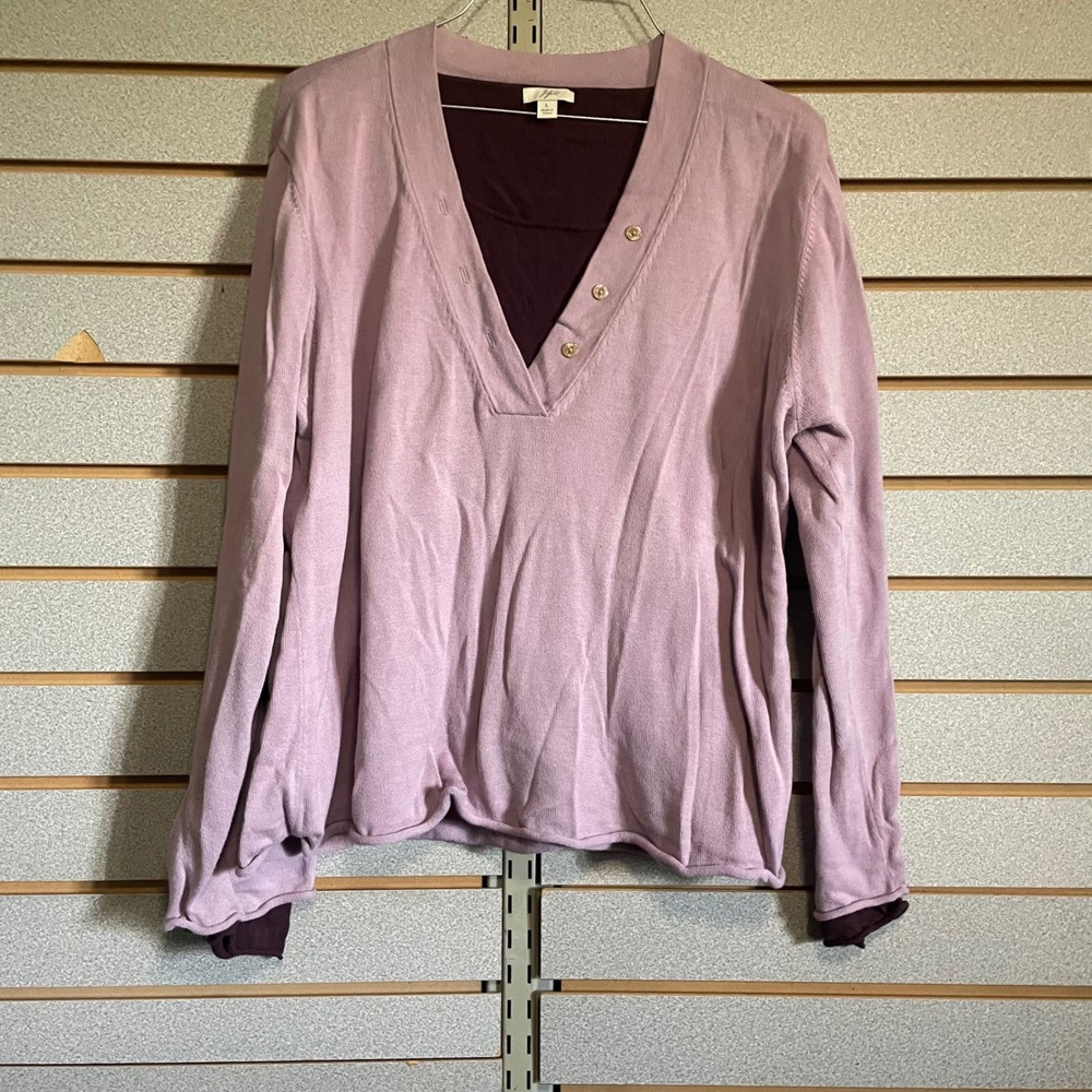 J. Jill Women's Lavender Cotton‎ Blend V-Neck Long Sleeve Layered Top Size L